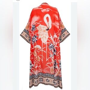 Boho vibes- Vibrant Red Flamingo Kimono cover up